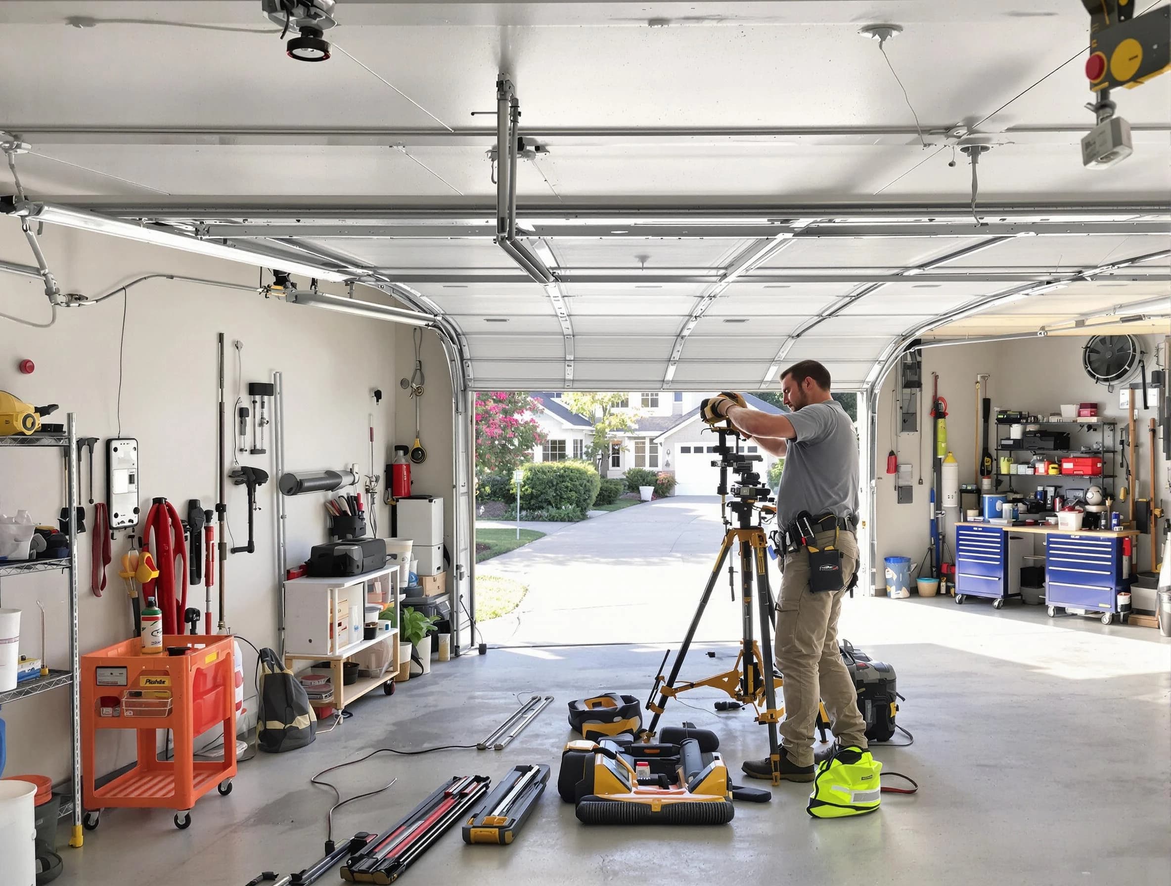 Bethel Acres Garage Door Repair specialist performing laser-guided track alignment in Bethel Acres
